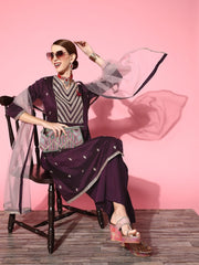 Women Solid Silk Blend Ethereal Embroidery Kurta Set - Inddus.com