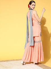 Women Solid Silk Blend Ethereal Embroidery Kurta Set - Inddus.com