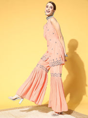 Women Solid Silk Blend Ethereal Embroidery Kurta Set - Inddus.com