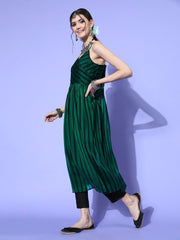 Women Striped Silk Blend New Neckline Kurta Set - Inddus.com