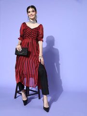 Women Striped Silk Blend Print Parade Kurta Set - Inddus.com