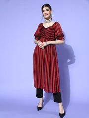 Women Striped Silk Blend Print Parade Kurta Set - Inddus.com