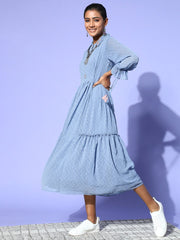 Women Stunning Blue Self-Design Gown for Days - Inddus.com