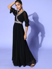 Women Stylish Black Floral Gown for Days - Inddus.com