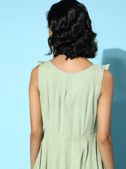 Women Stylish Green Ethnic Motifs Ethereal Embroidery Dress - Inddus.com