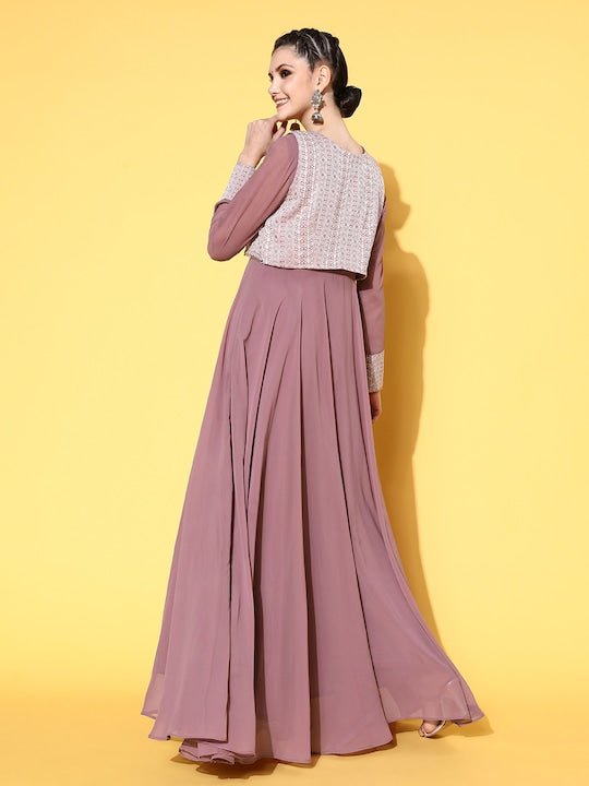 Women Stylish Mauve Georgette Elevated Gown - Inddus.com