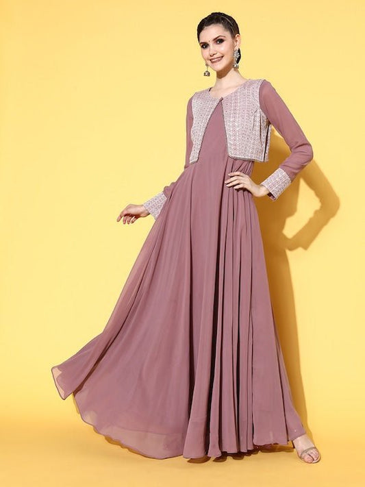 Women Stylish Mauve Georgette Elevated Gown - Inddus.com