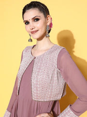 Women Stylish Mauve Georgette Elevated Gown - Inddus.com