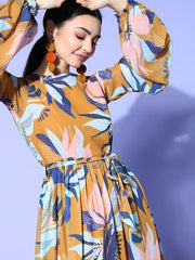 Women Stylish Mustard Floral Gown for Days - Inddus.com