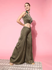 Women Taupe Solid Top With Palazzos - Inddus.com