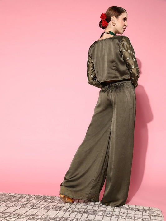 Women Taupe Solid Top With Palazzos - Inddus.com