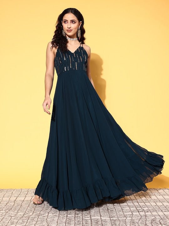 Women Teal Embellished Gown for Days - Inddus.com