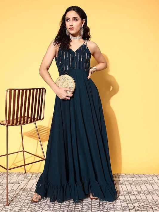 Women Teal Embellished Gown for Days - Inddus.com