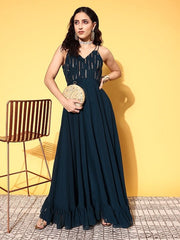 Women Teal Embellished Gown for Days - Inddus.com