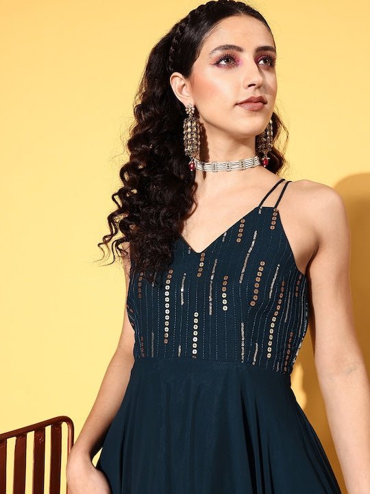 Women Teal Embellished Gown for Days - Inddus.com