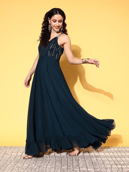 Women Teal Embellished Gown for Days - Inddus.com