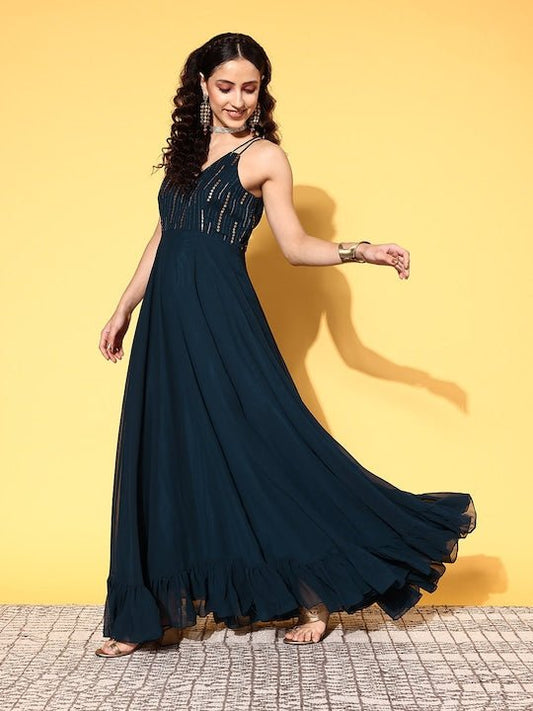 Women Teal Embellished Gown for Days - Inddus.com