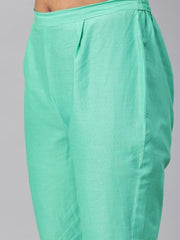 Women Turquoise Blue & Pink Woven Straight Cut Suit - Inddus.com