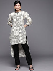 Women White Foil Printed Kurta with Trousers - Inddus.com