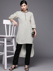 Women White Foil Printed Kurta with Trousers - Inddus.com