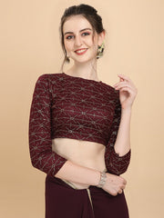 Women Wine Embroidered Georgette Saree with Net Blouse Piece - Inddus.com