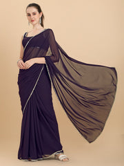 Women Wine Solid Georgette Saree with Blouse Piece - Inddus.com