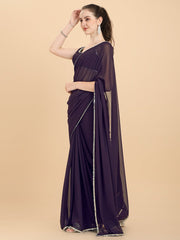 Women Wine Solid Georgette Saree with Blouse Piece - Inddus.com