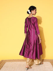 Women Woven Design Gotta Patti Anarkali Kurta - Inddus.com