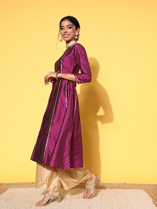 Women Woven Design Gotta Patti Anarkali Kurta - Inddus.com