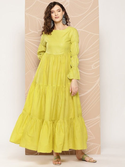 Women Woven Design Sequinned Tiered Gown - Inddus.com
