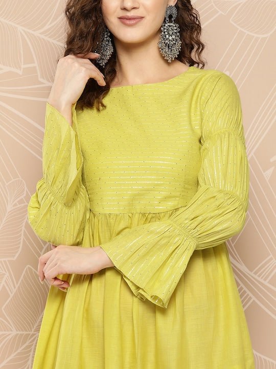 Women Woven Design Sequinned Tiered Gown - Inddus.com