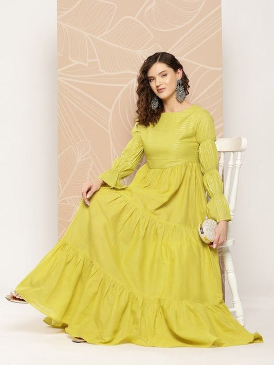 Women Woven Design Sequinned Tiered Gown - Inddus.com