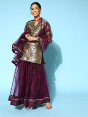 Women Woven Design Silk Blend Ethereal Embroidery Kurta Set - Inddus.com