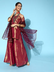 Women Woven Design Silk Blend Ethereal Embroidery Kurta Set - Inddus.com