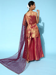 Women Woven Design Silk Blend Ethereal Embroidery Kurta Set - Inddus.com