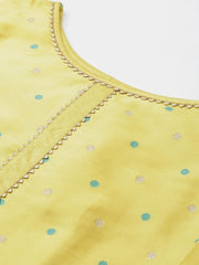 Women Yellow & Blue Woven Design A-Line Kurta - Inddus.com