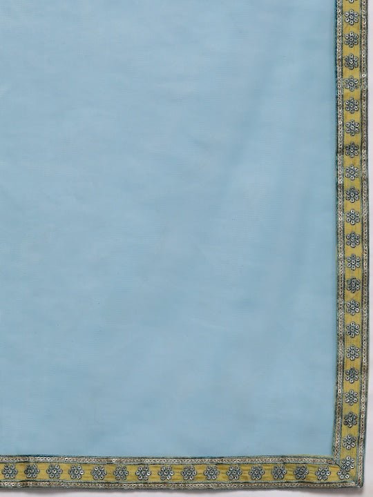 Women Yellow Floral Yoke Design Thread Work Chanderi Cotton Kurta with Trousers & With Dupatta - Inddus.com