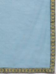 Women Yellow Floral Yoke Design Thread Work Chanderi Cotton Kurta with Trousers & With Dupatta - Inddus.com