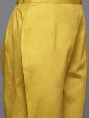 Women Yellow Floral Yoke Design Thread Work Chanderi Cotton Kurta with Trousers & With Dupatta - Inddus.com