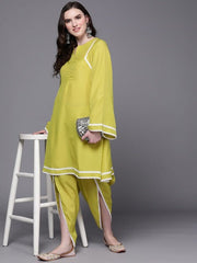 Women Yellow Lace Detail Kurta with Dhoti Pants - Inddus.com