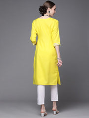 Women Yellow Yoke Design Keyhole Neck Kurta - Inddus.com