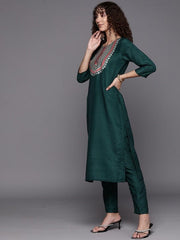 Women Yoke Design Sequinned Kurta with Trousers - Inddus.com