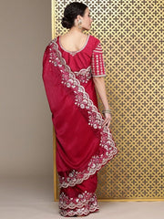 Women Zari Sequinned and Multi Thread Embroidered Saree - Inddus.com