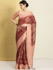 Woven Design Ethnic Motifs Zari Linen Blend Saree - Inddus.com