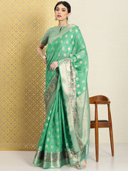 Woven Design Ethnic Motifs Zari Organza Saree - Inddus.com