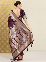 Woven Design Ethnic Motifs Zari Silk Blend Banarasi Saree