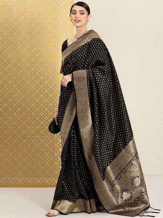 Woven Design Ethnic Motifs Zari Silk Blend Banarasi Saree - Inddus.com
