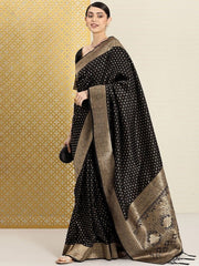Woven Design Ethnic Motifs Zari Silk Blend Banarasi Saree - Inddus.com