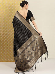 Woven Design Ethnic Motifs Zari Silk Blend Banarasi Saree - Inddus.com