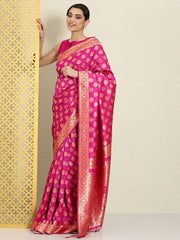 Woven Design Ethnic Motifs Zari Silk Blend Saree - Inddus.com